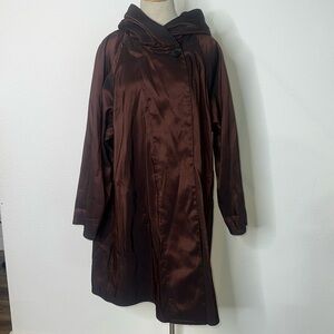 MycraPac Iridescent Copper and Black Single Button Pleated Hood Swing Raincoat